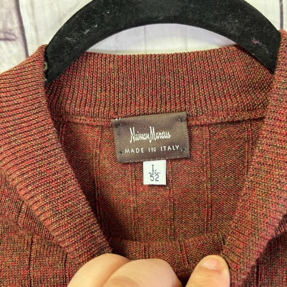 Neiman Marcus Brown Crewneck Sweater pure wool Ribbed Texture Relaxed Fit large - Picture 5 of 6